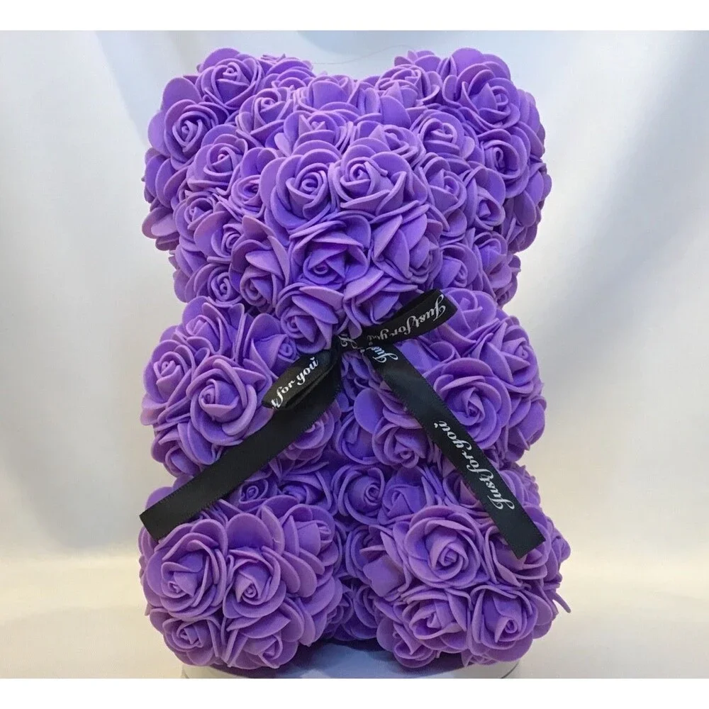 Purple Artificial Flower Eternal Rose Teddy Bear 9 inches